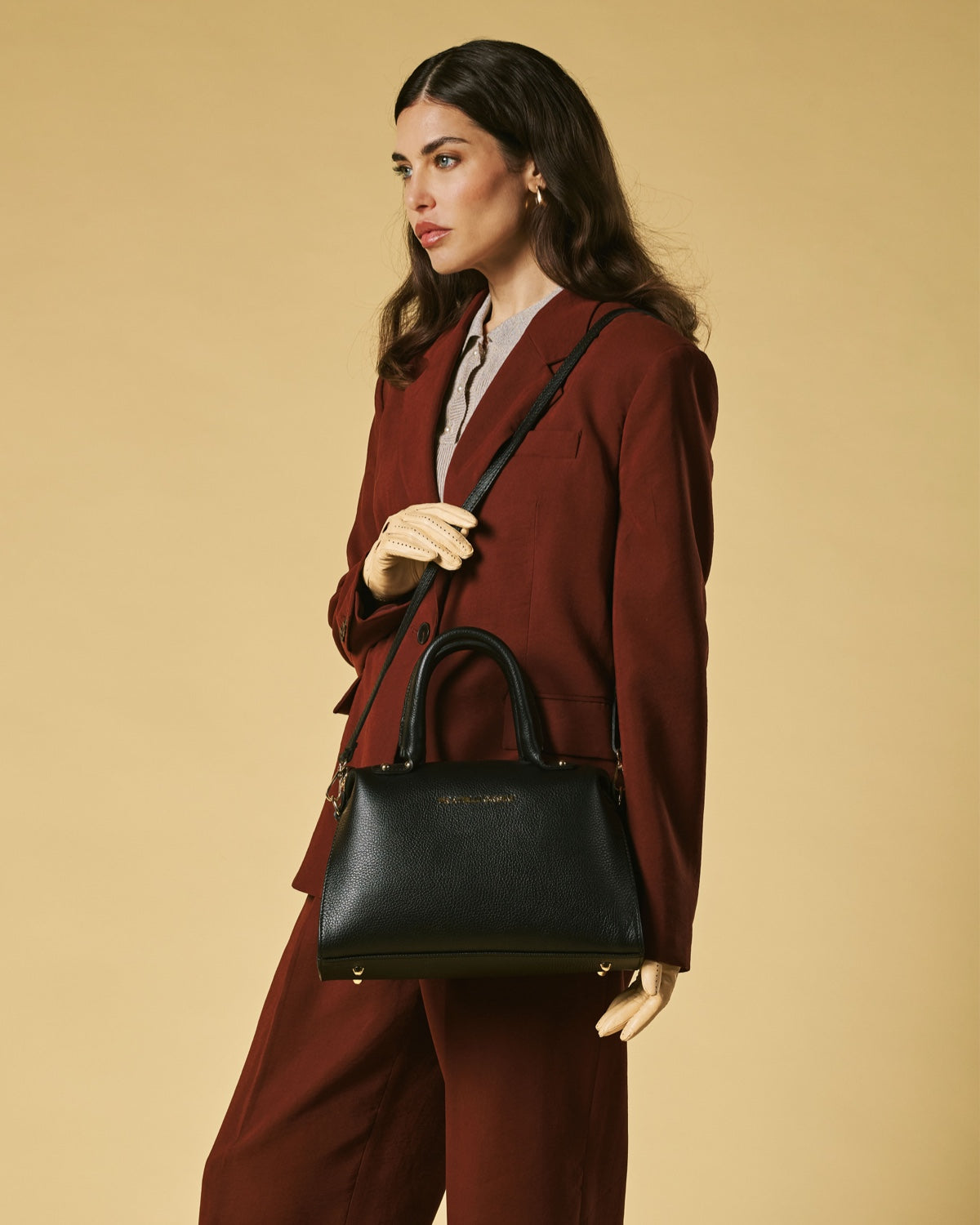 Zita (black) - Italian calf leather women's handbag (with shoulder strap)