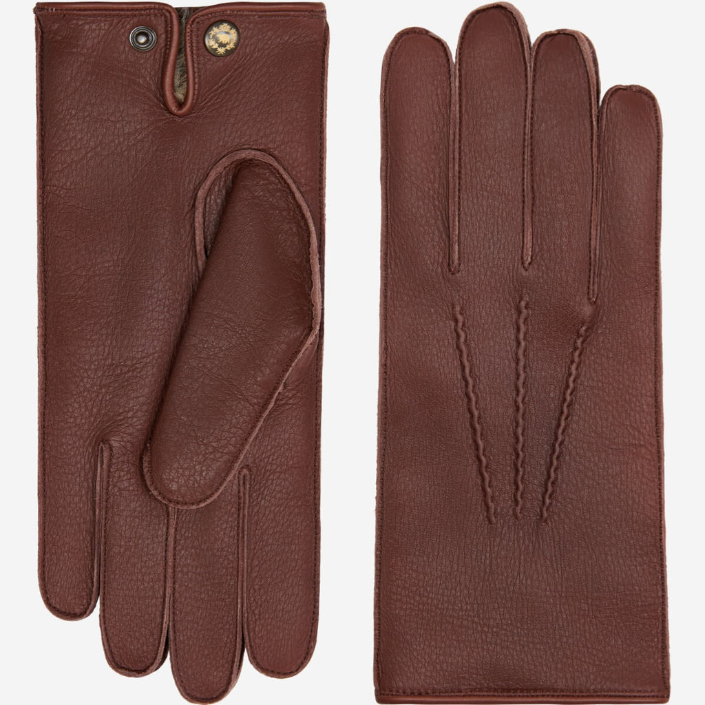 Diego (brown) - Italian gloves made of American deerskin leather with rabbit fur lining