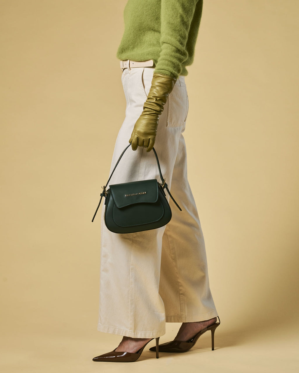 Ottavia (green) - Italian calf leather women's crossbody bag (with shoulder strap)