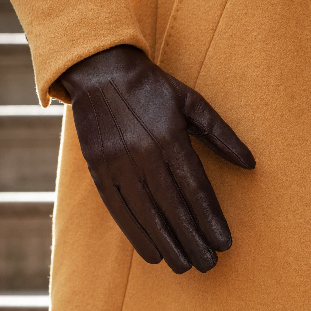 Marco (brown) - Italian lambskin leather gloves with brown rabbit fur lining