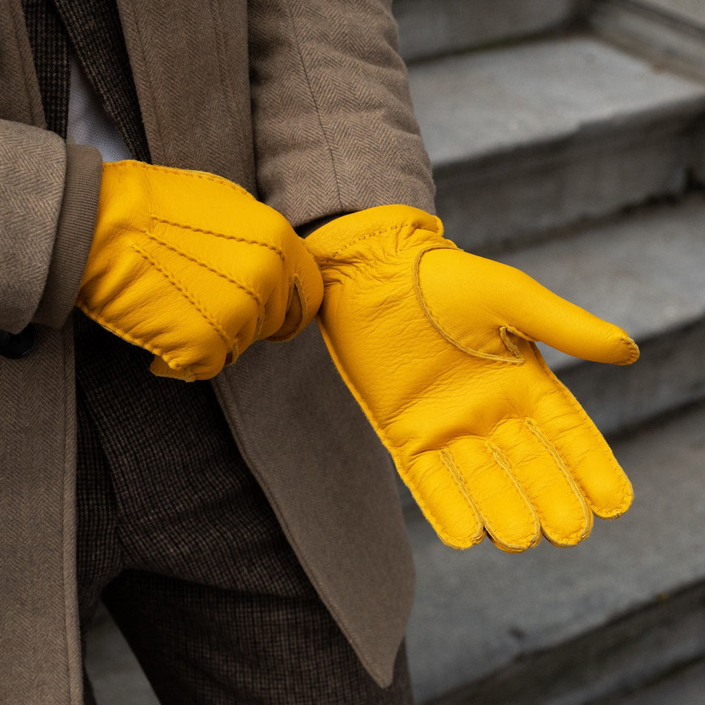 Matteo (yellow) - Italian gloves made of American deerskin leather with cashmere lining