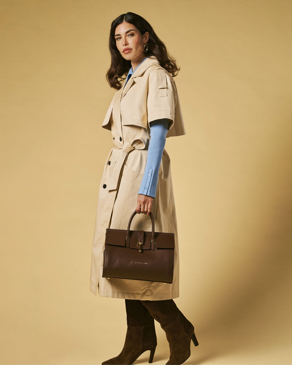 Oriana (brown) - Italian calf leather women's handbag (with shoulder strap)