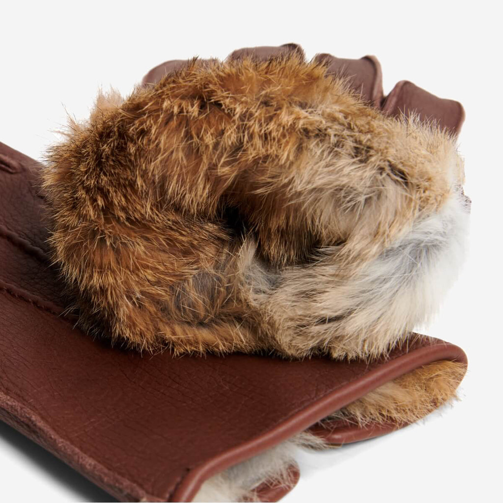 Diego (brown) - Italian gloves made of American deerskin leather with rabbit fur lining