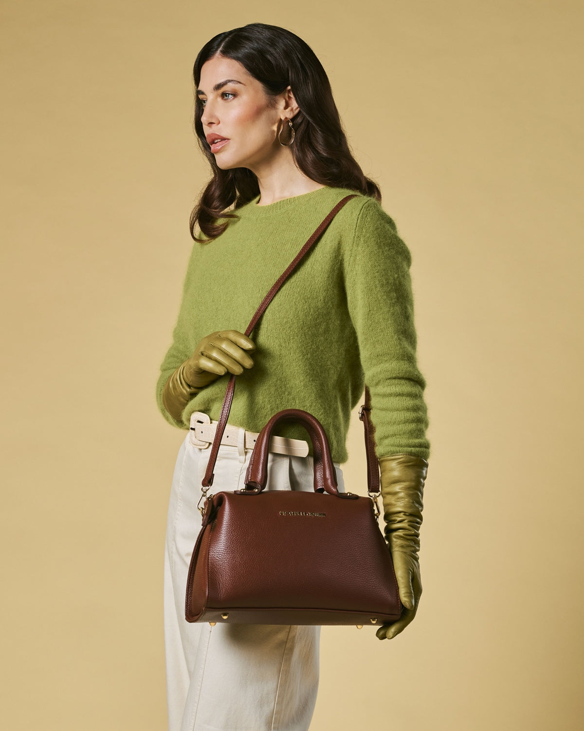 Zita (brown) - Italian calf leather women's handbag (with shoulder strap)