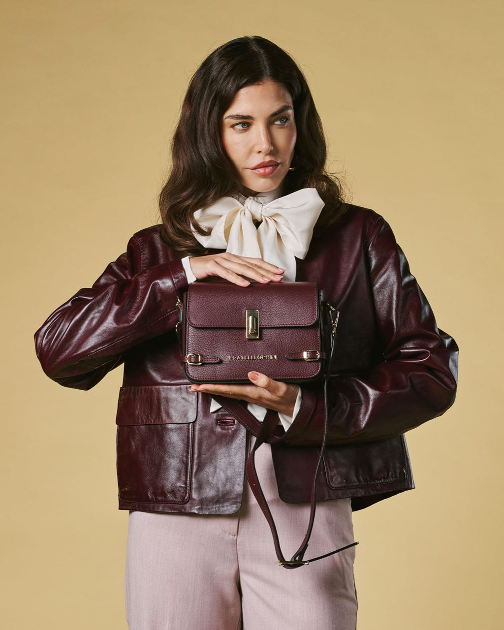 Mirella (eggplant) - Italian calf leather women's crossbody bag (with shoulder strap)