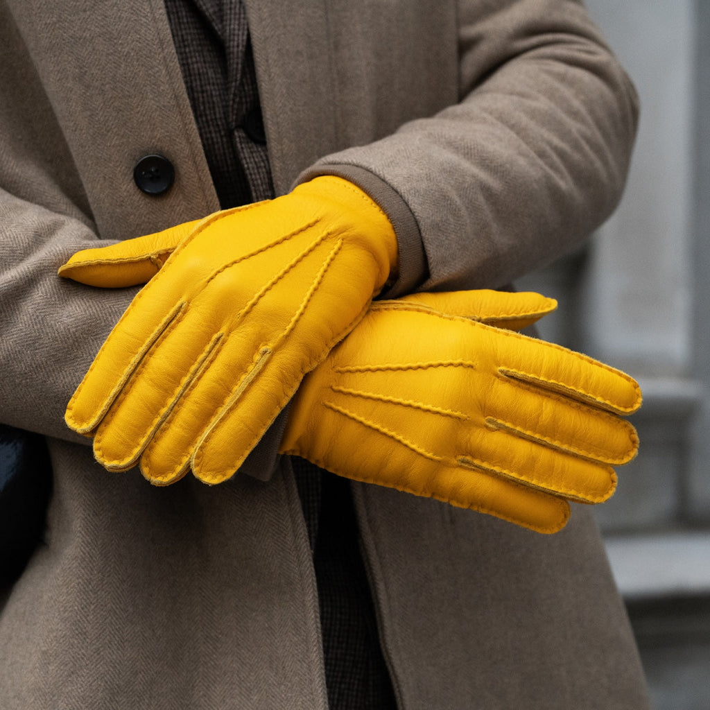 Matteo (yellow) - Italian gloves made of American deerskin leather with cashmere lining