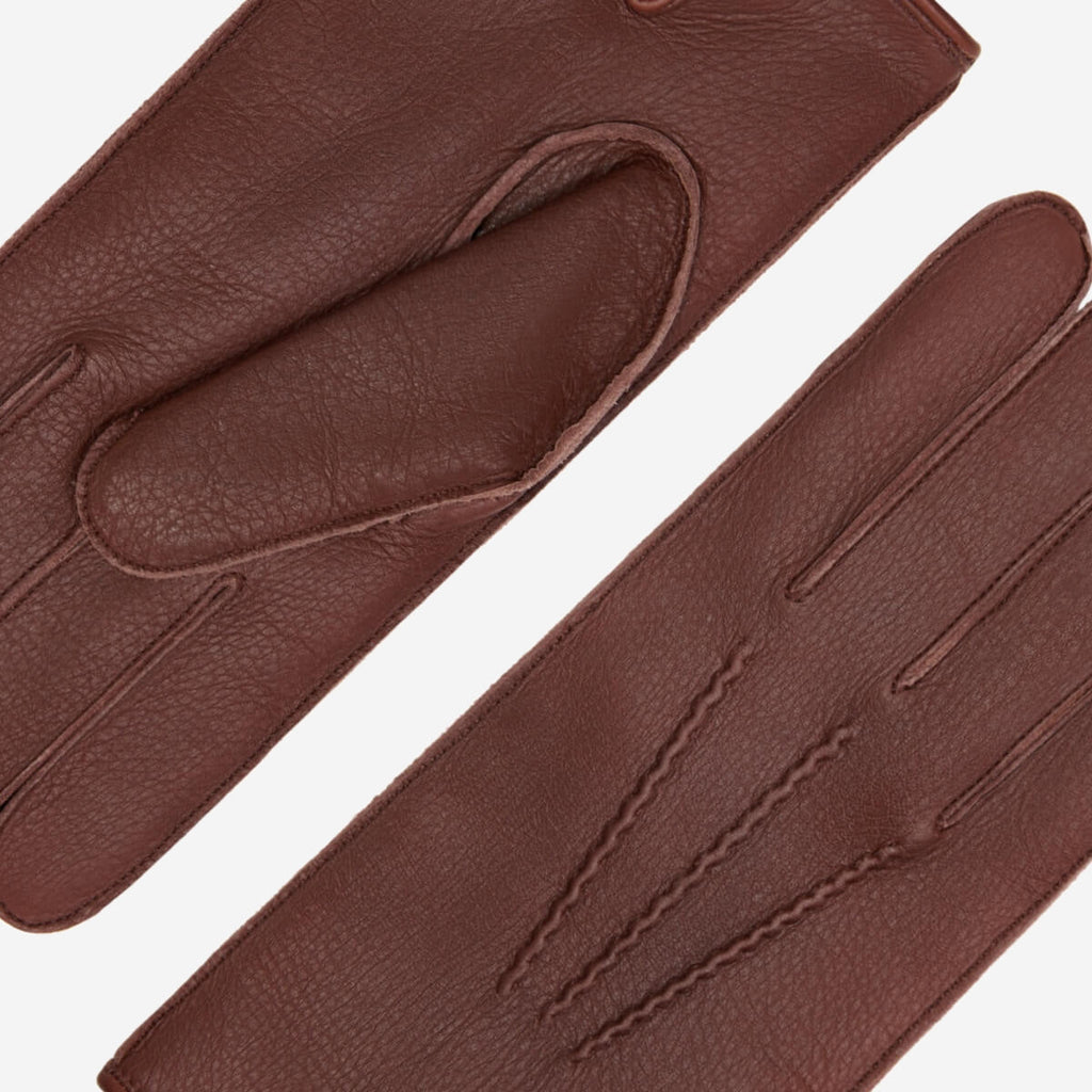 Diego (brown) - Italian gloves made of American deerskin leather with rabbit fur lining