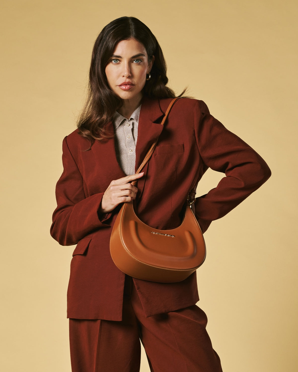 Ornella (cognac) - Italian calf leather women's crossbody bag (with shoulder strap)