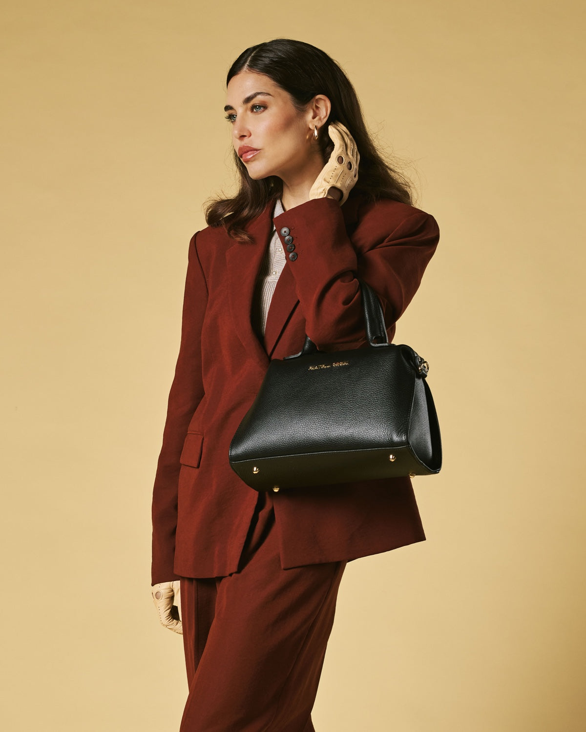 Zita (black) - Italian calf leather women's handbag (with shoulder strap)