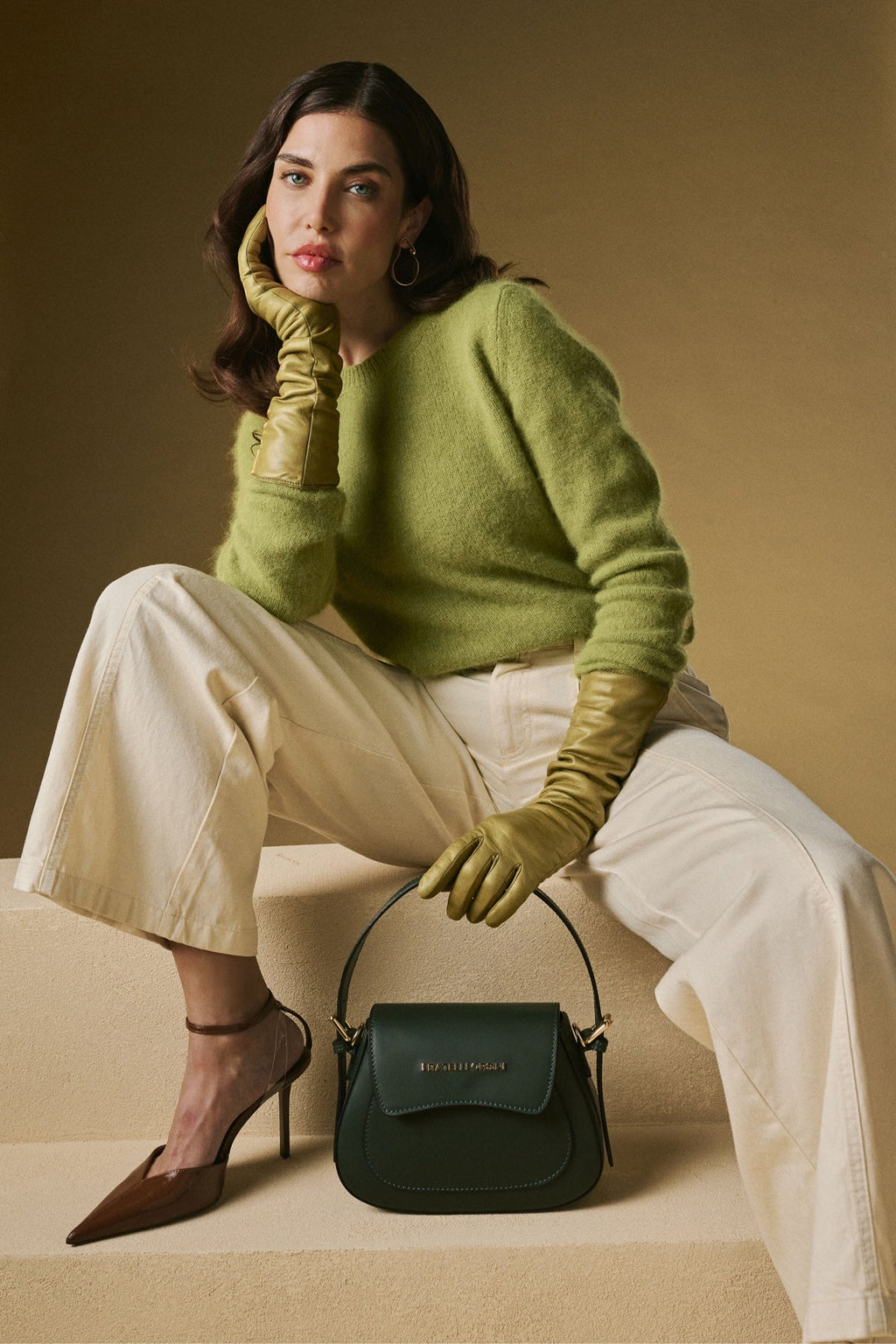 Ottavia (green) - Italian calf leather women's crossbody bag (with shoulder strap)
