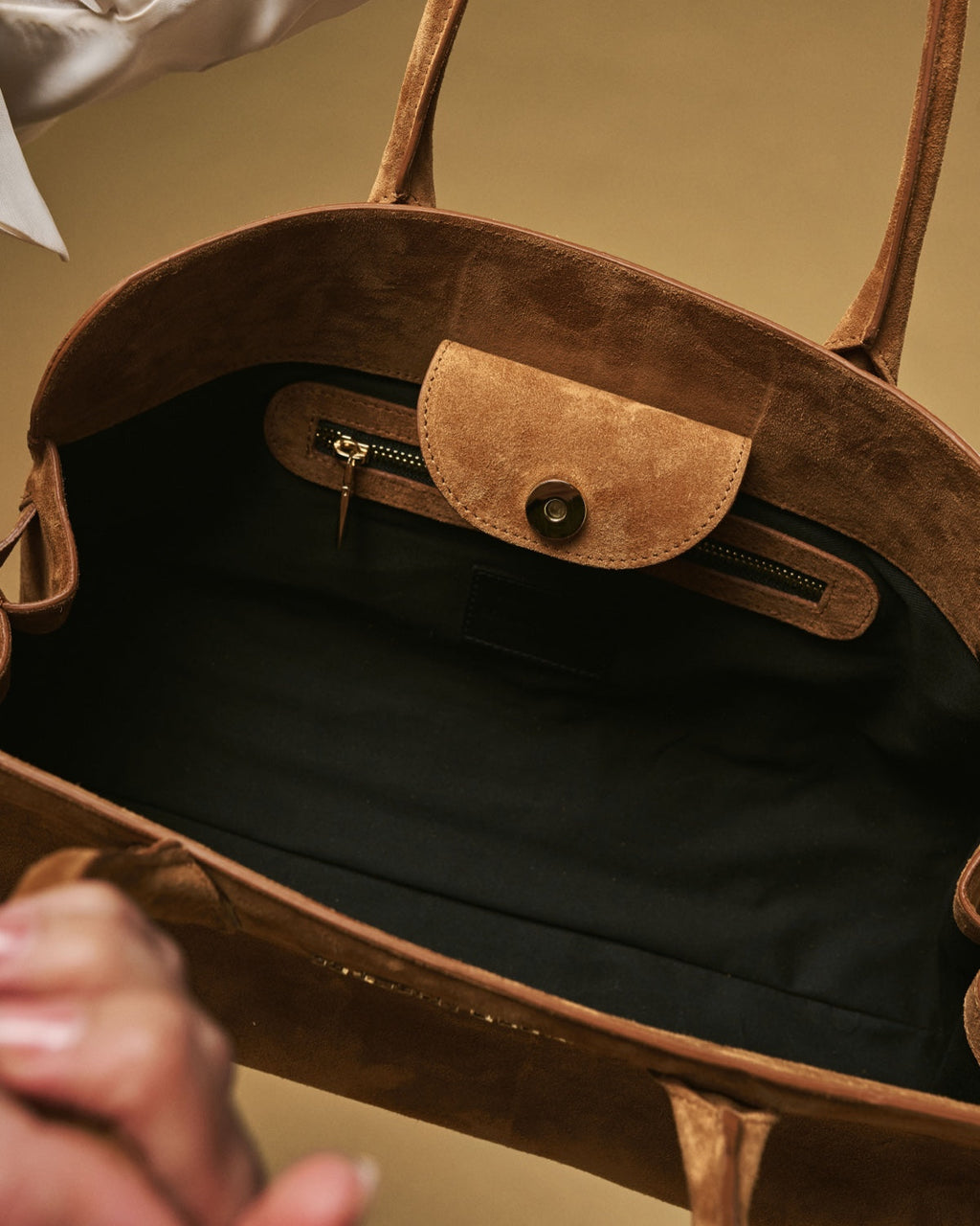 Chiara (cognac) - Italian calf suede women's handbag (with shoulder strap)