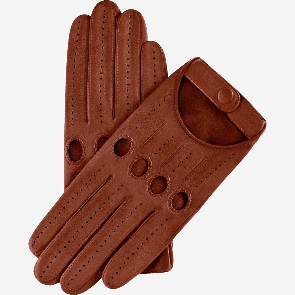 Alessa (cognac) - Classic Italian lambskin leather driving gloves & touchscreen feature