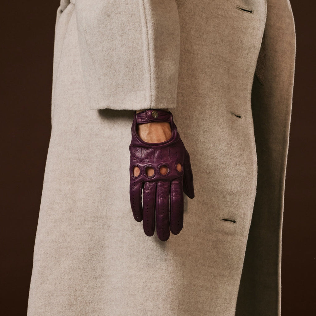Alessa (berry) - Classic Italian lambskin leather driving gloves