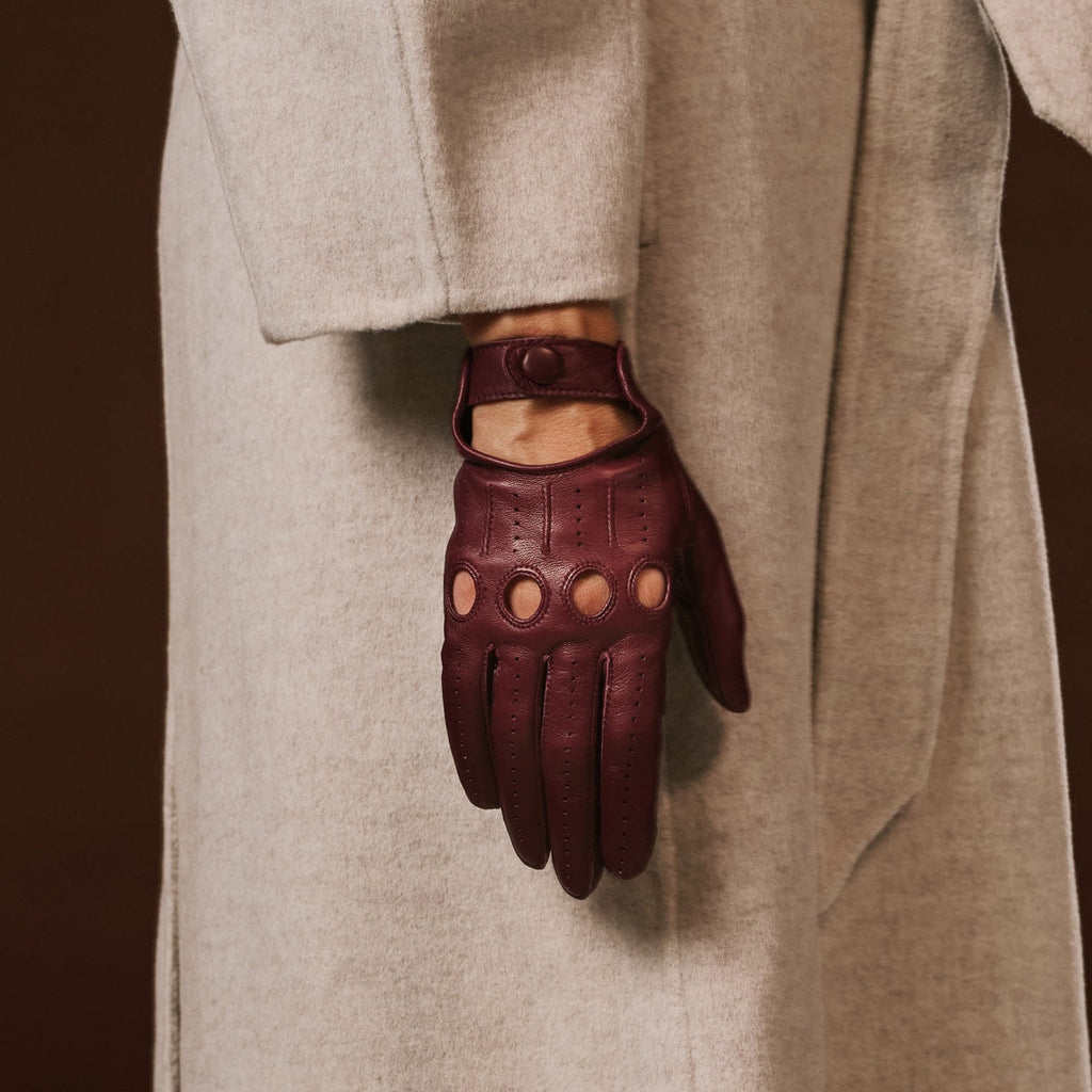 Alessa (oxblood) - Classic Italian lambskin leather driving gloves