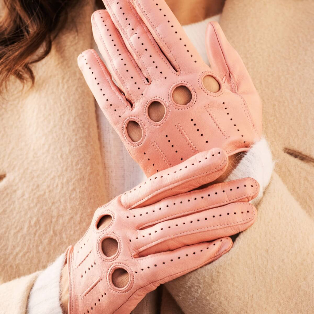 Alessa (pink) - Classic Italian lambskin leather driving gloves