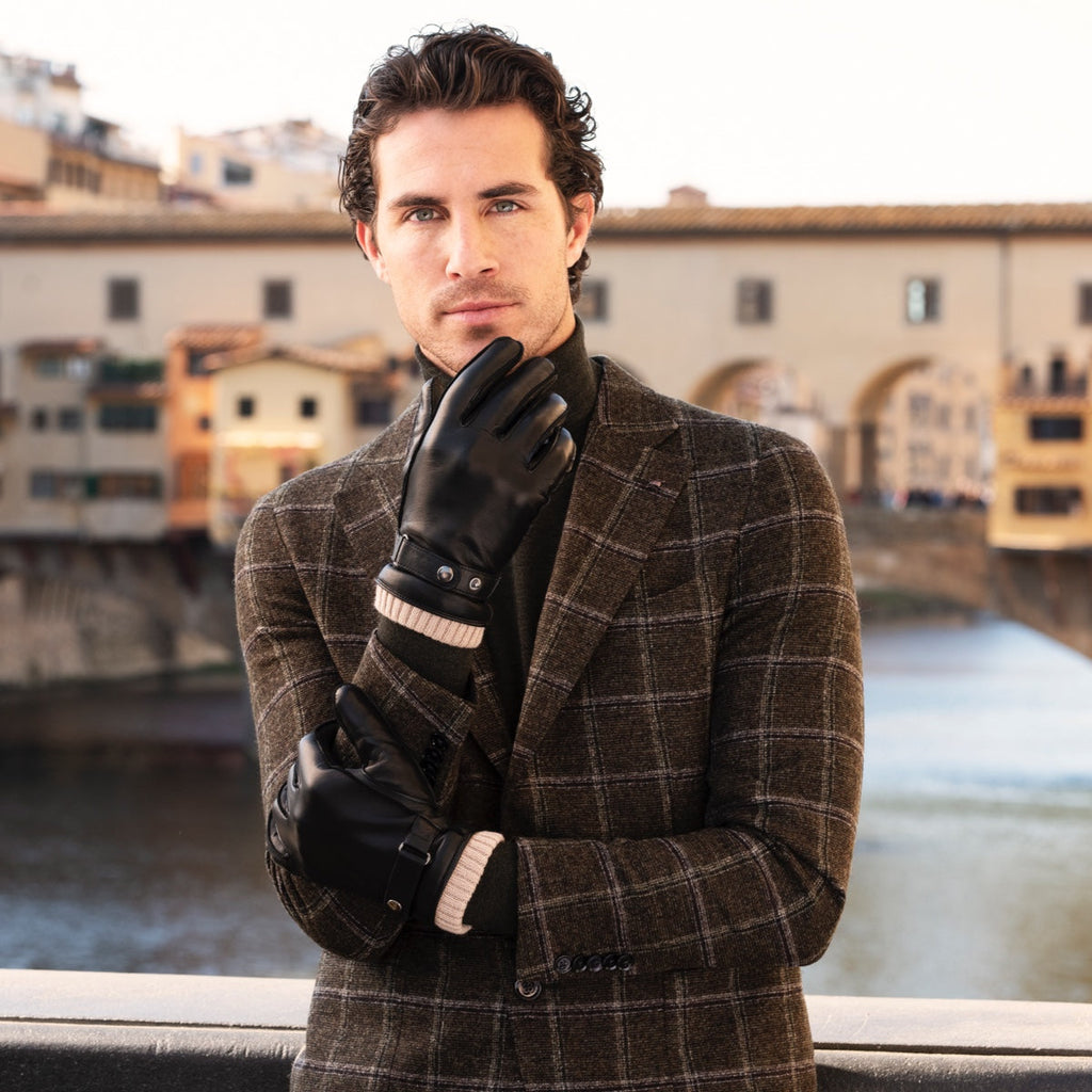 Alonzo (black) - Italian lambskin leather gloves with cashmere lining & touchscreen feature