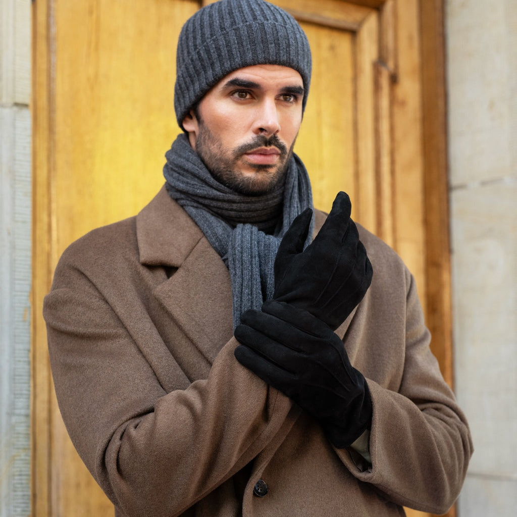 Angelo (black) – Italian suede leather gloves with luxurious cashmere lining