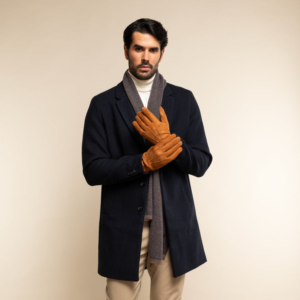 Angelo (cognac) – Italian suede leather gloves with luxurious cashmere lining