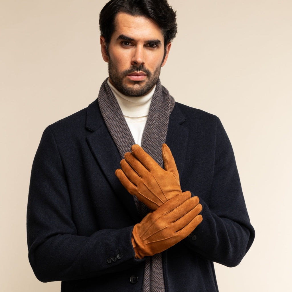 Angelo (cognac) – Italian suede leather gloves with luxurious cashmere lining