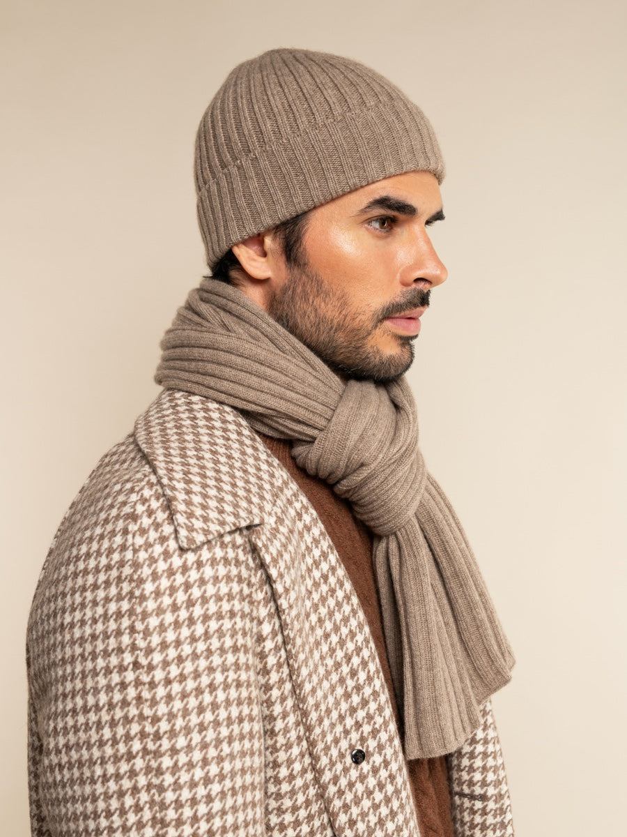 Milano (brown) - Italian 100% cashmere ribbed beanie (unisex)