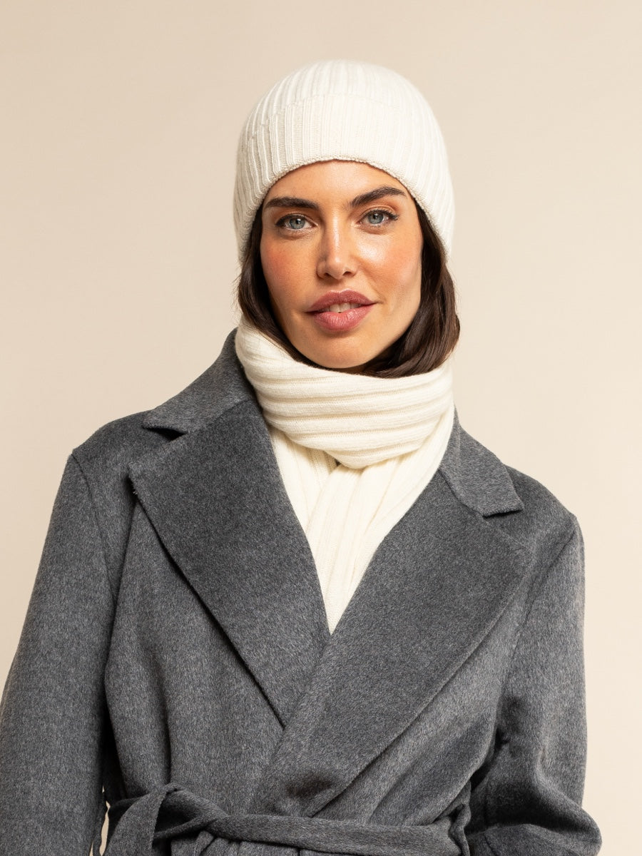 Milano (cream) - Italian 100% cashmere ribbed beanie (unisex)