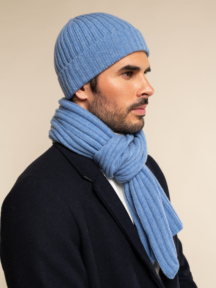 Milano (light blue) - Italian 100% cashmere ribbed beanie (unisex)