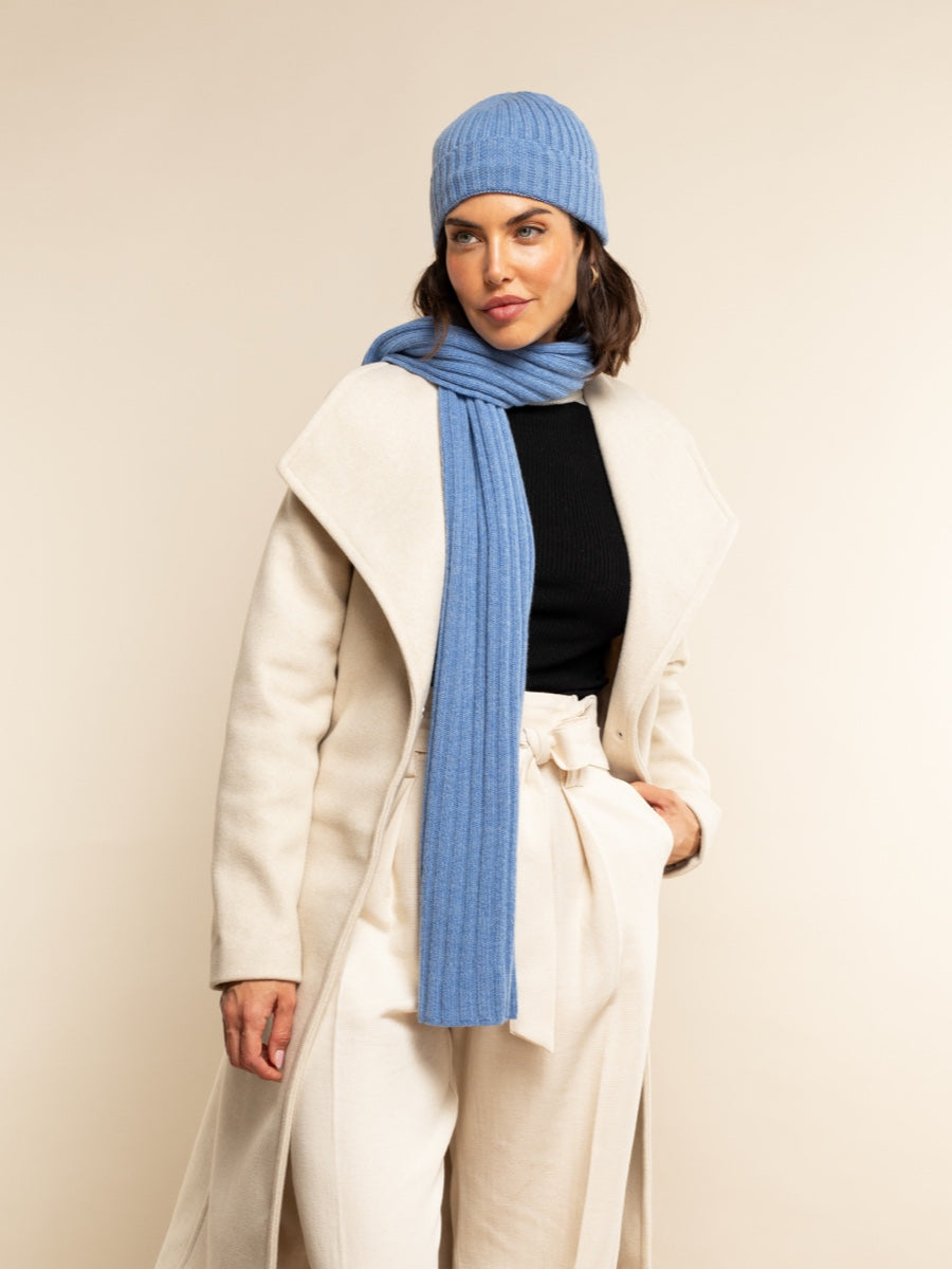 Milano (light blue) - Italian 100% cashmere ribbed beanie (unisex)
