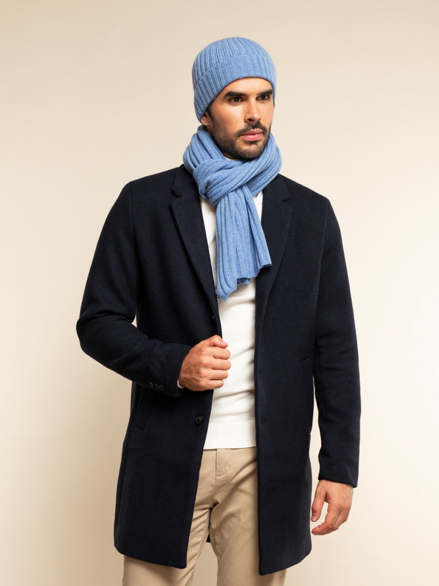 Milano (light blue) - Italian 100% cashmere ribbed beanie (unisex)