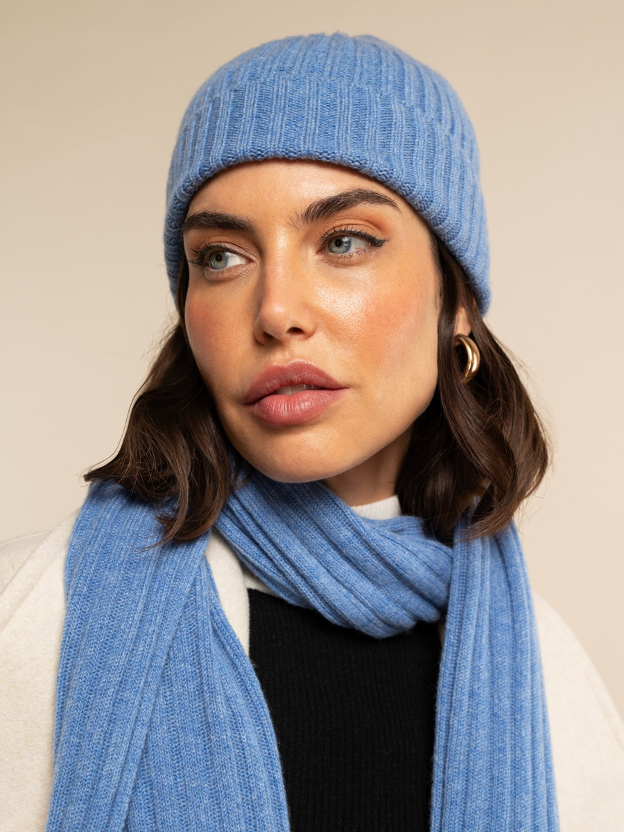 Milano (light blue) - Italian 100% cashmere ribbed beanie (unisex)