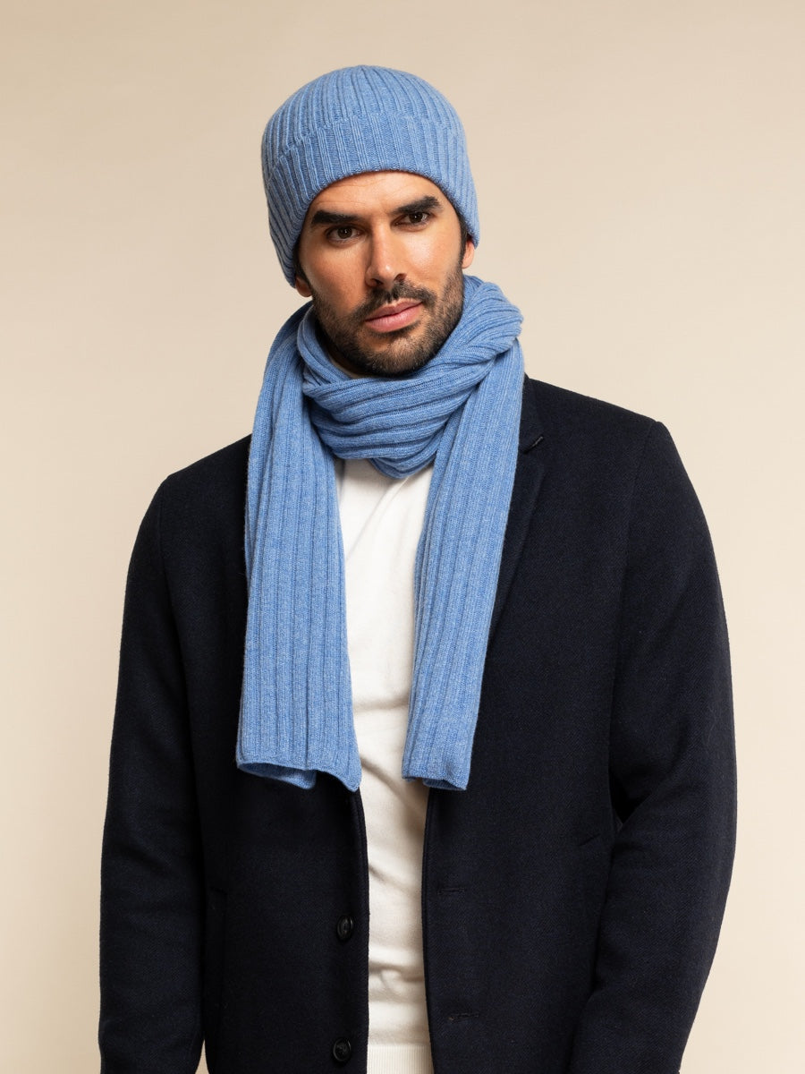Milano (light blue) - Italian 100% cashmere ribbed beanie (unisex)