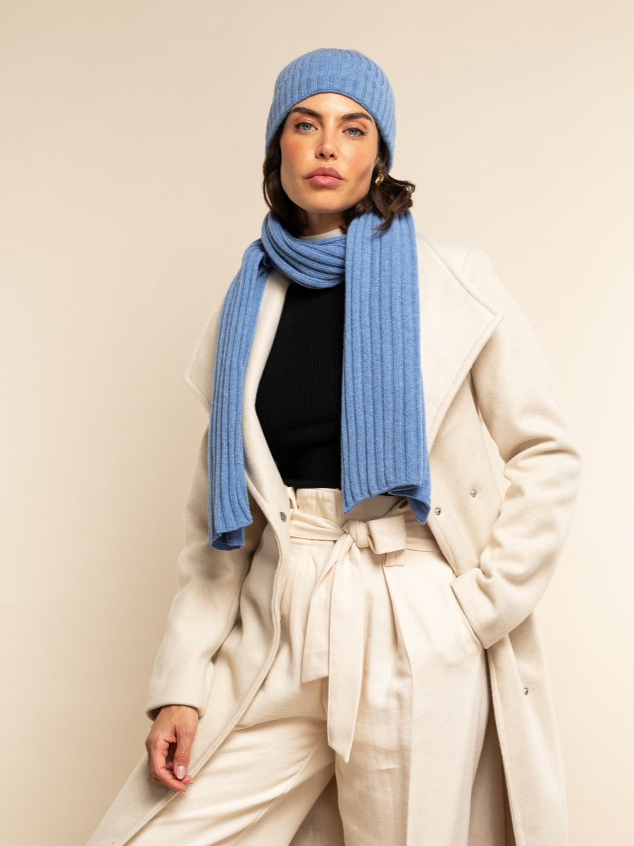 Milano (light blue) - Italian 100% cashmere ribbed beanie (unisex)