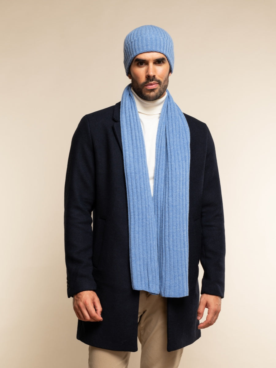 Milano (light blue) - Italian 100% cashmere ribbed beanie (unisex)