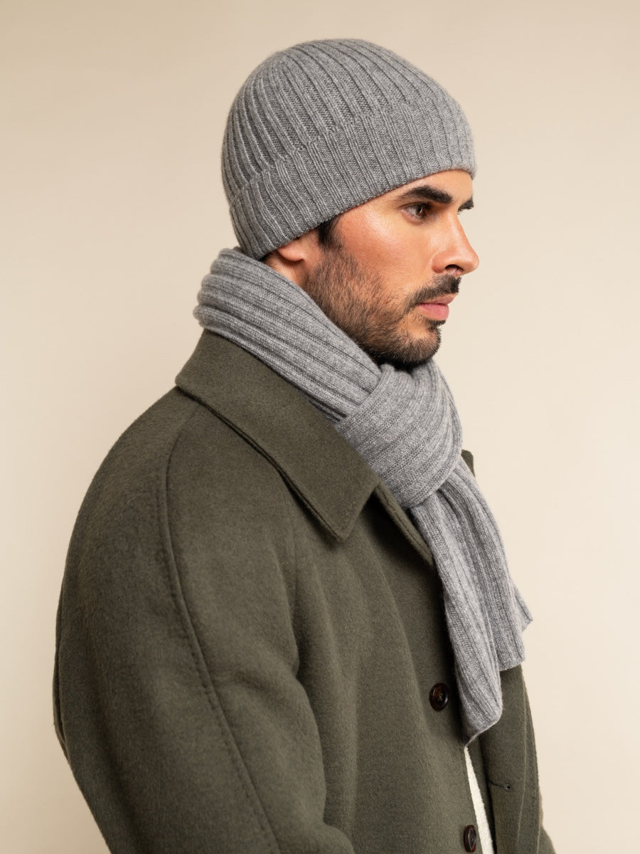 Milano (light grey) - Italian 100% cashmere ribbed beanie (unisex)