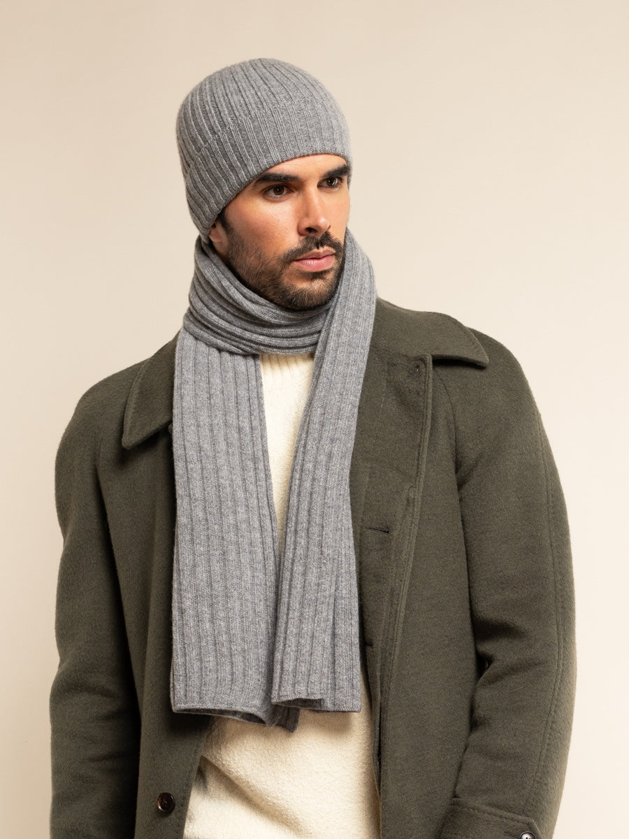 Milano (light grey) - Italian 100% cashmere ribbed beanie (unisex)