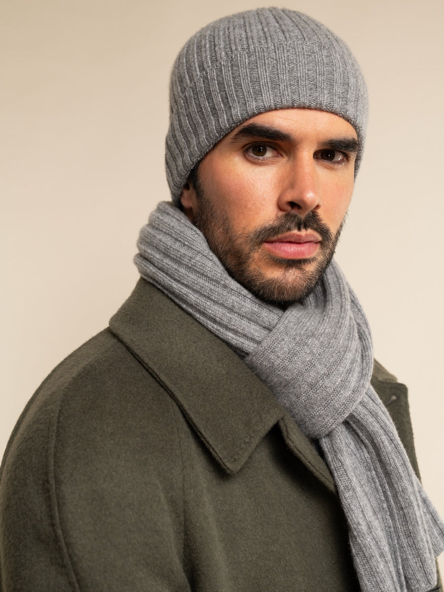 Milano (light grey) - Italian 100% cashmere ribbed beanie (unisex)