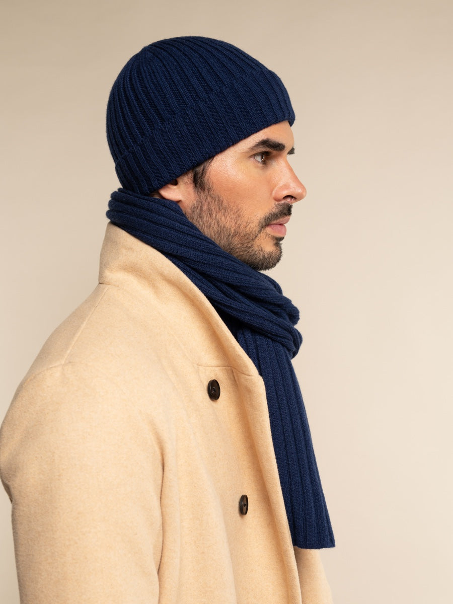 Milano (navy blue) - Italian 100% cashmere ribbed beanie (unisex)