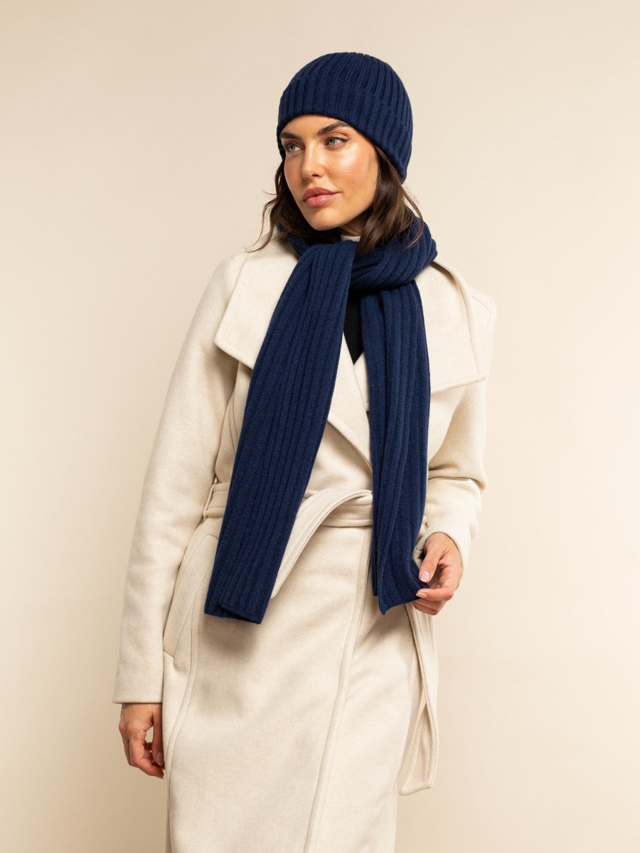 Milano (navy blue) - Italian 100% cashmere ribbed beanie (unisex)