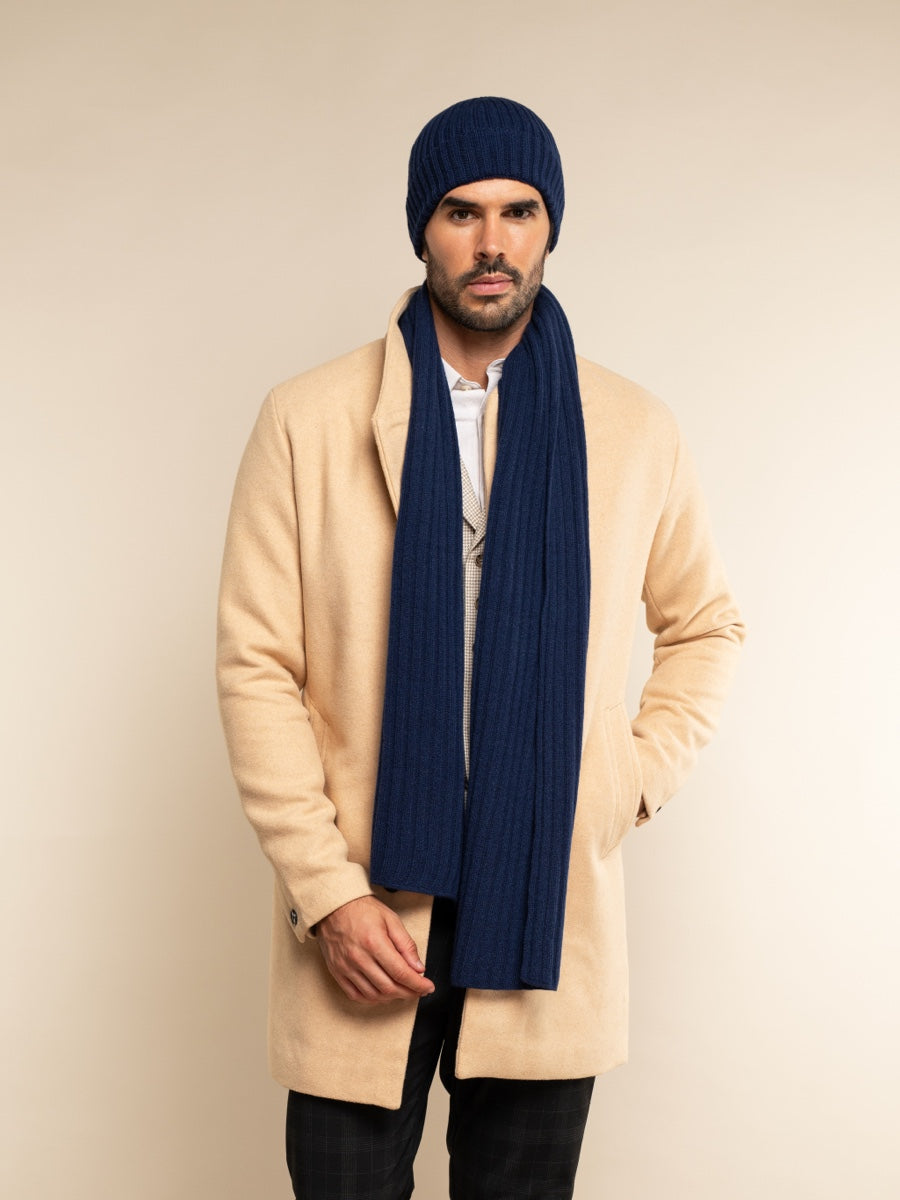 Milano (navy blue) - Italian 100% cashmere ribbed beanie (unisex)
