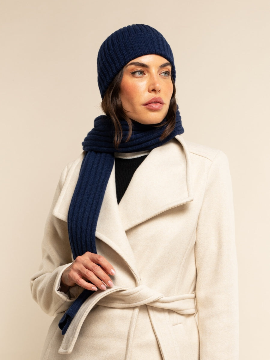 Milano (navy blue) - Italian 100% cashmere ribbed beanie (unisex)