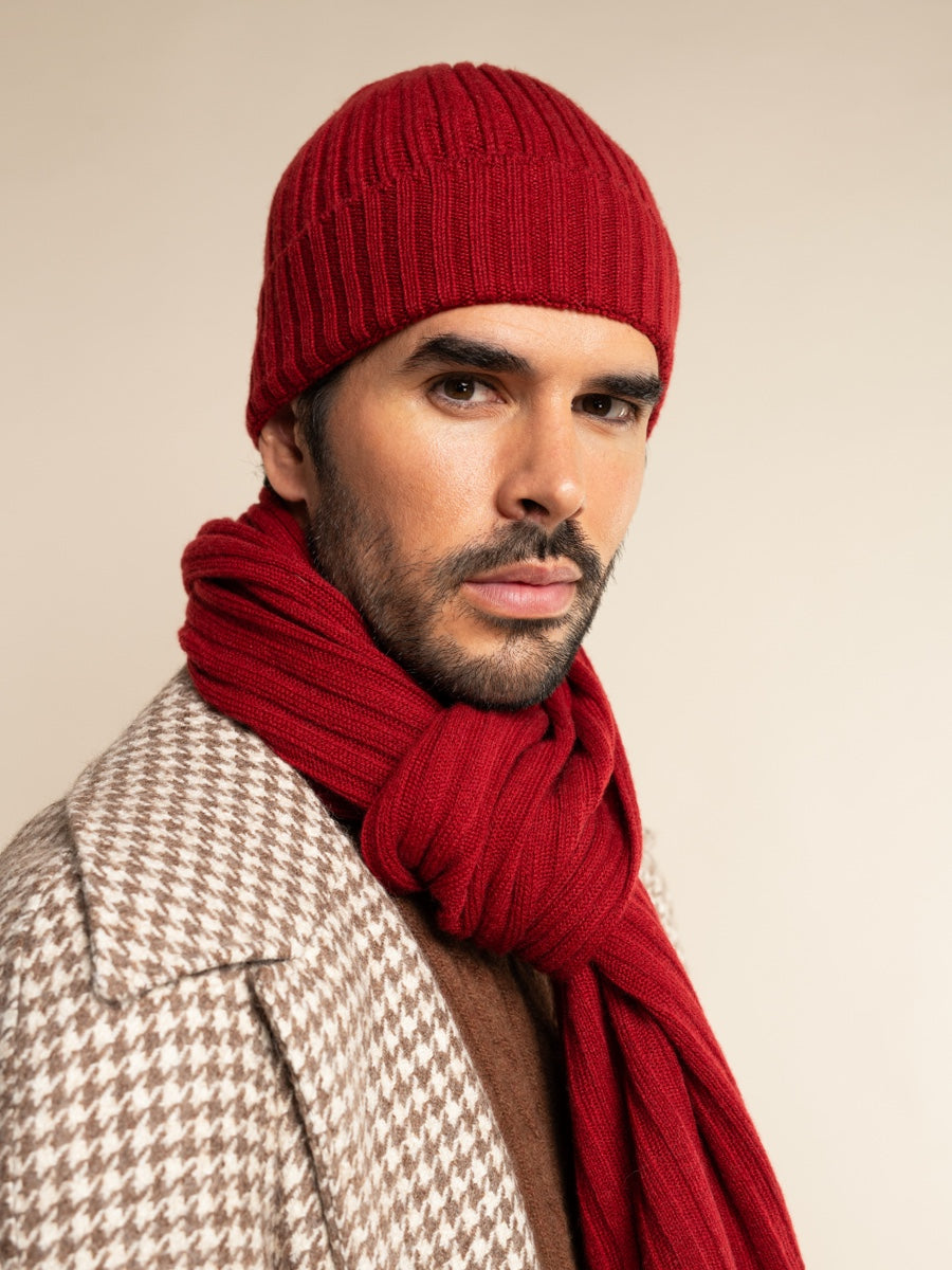 Milano (red) - Italian 100% cashmere ribbed beanie (unisex)