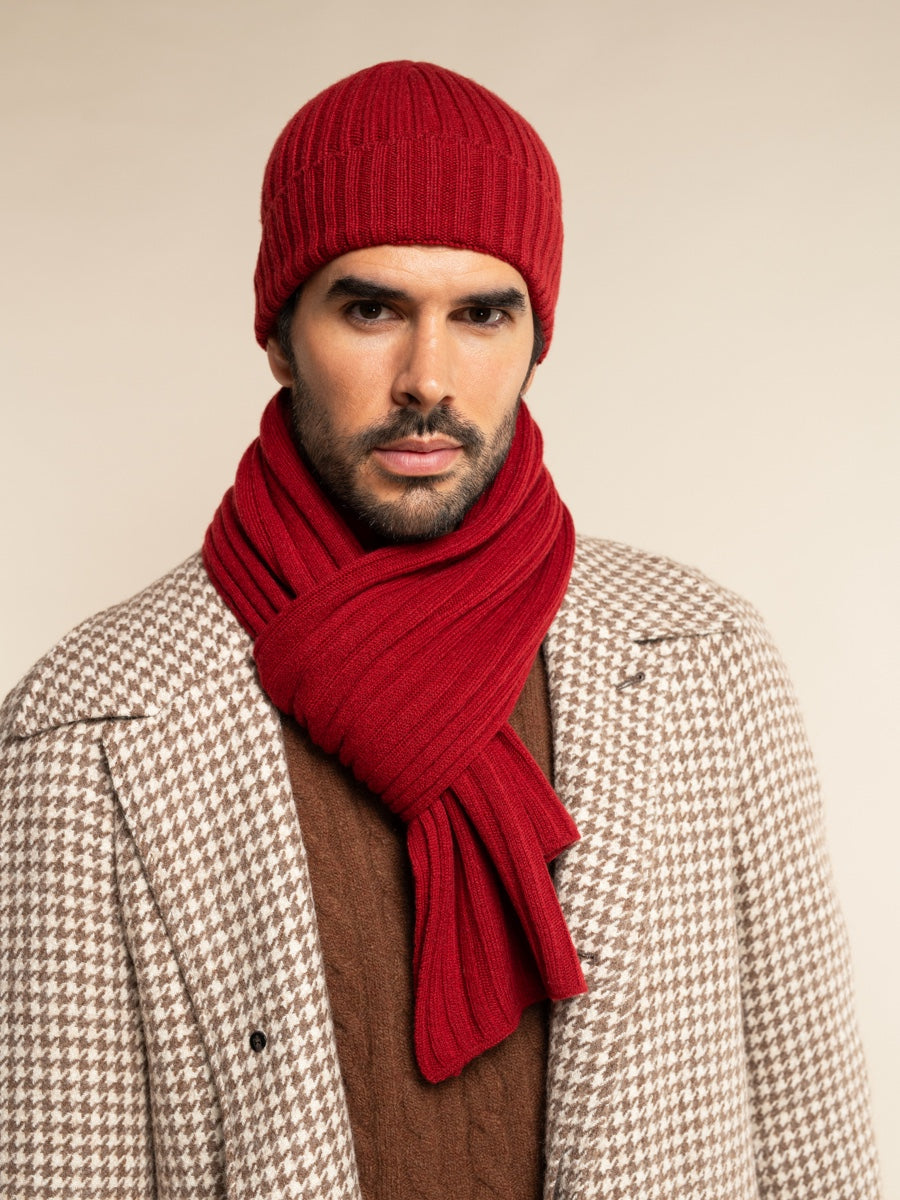 Milano (red) - Italian 100% cashmere ribbed beanie (unisex)
