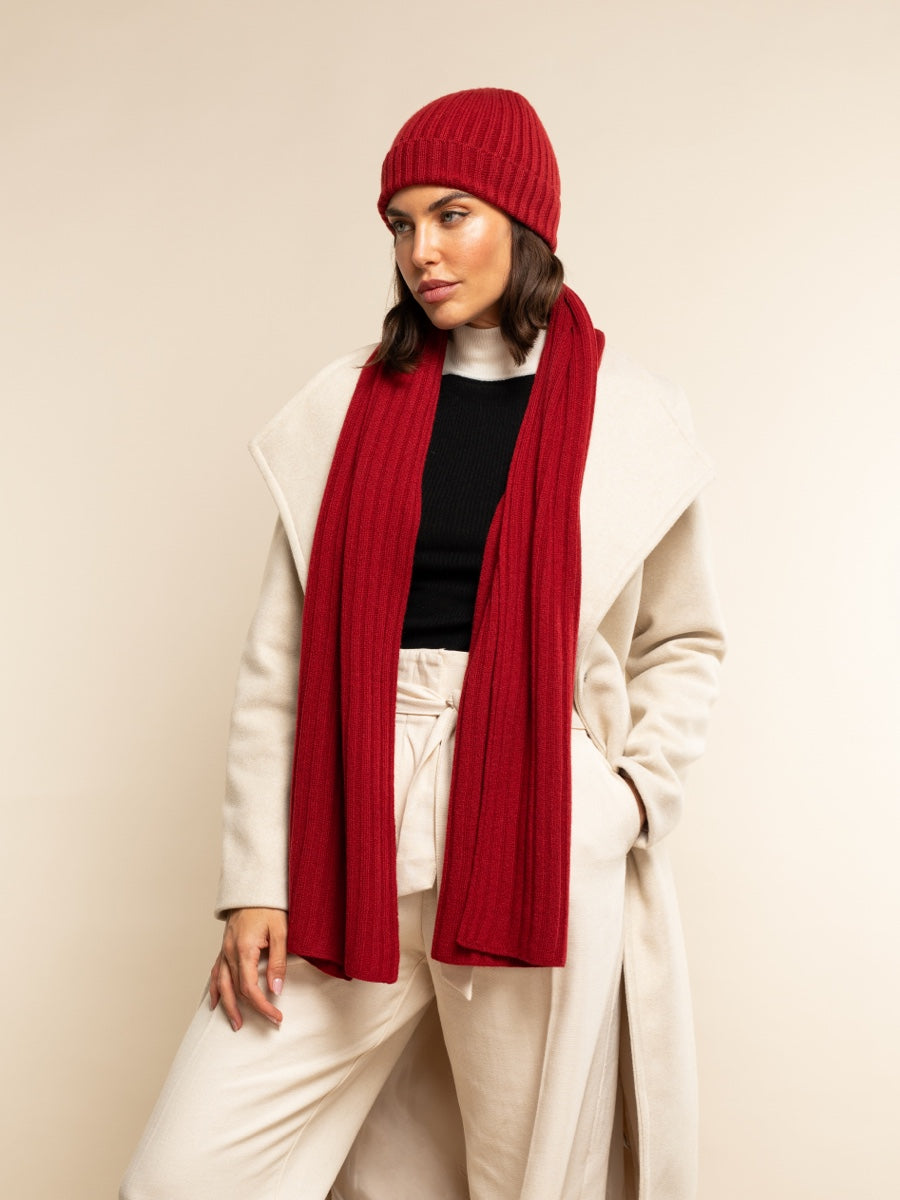 Milano (red) - Italian 100% cashmere ribbed beanie (unisex)