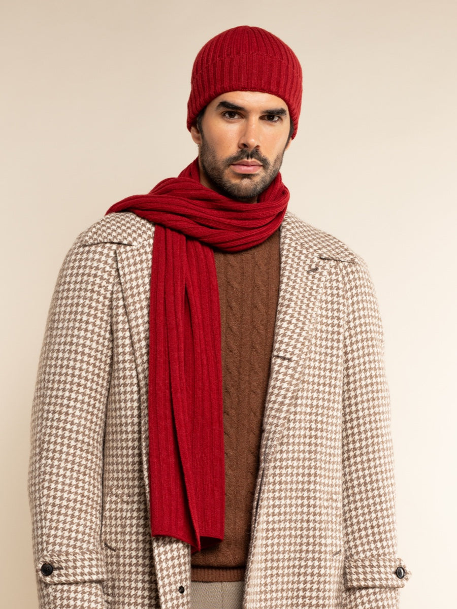Milano (red) - Italian 100% cashmere ribbed beanie (unisex)