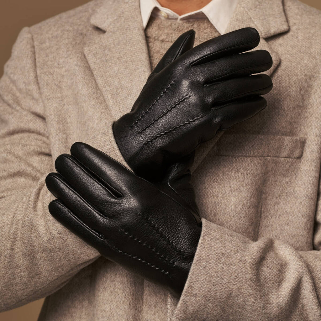 Benjamin (black) – Thick goatskin leather gloves with warm lambswool lining & touchscreen feature