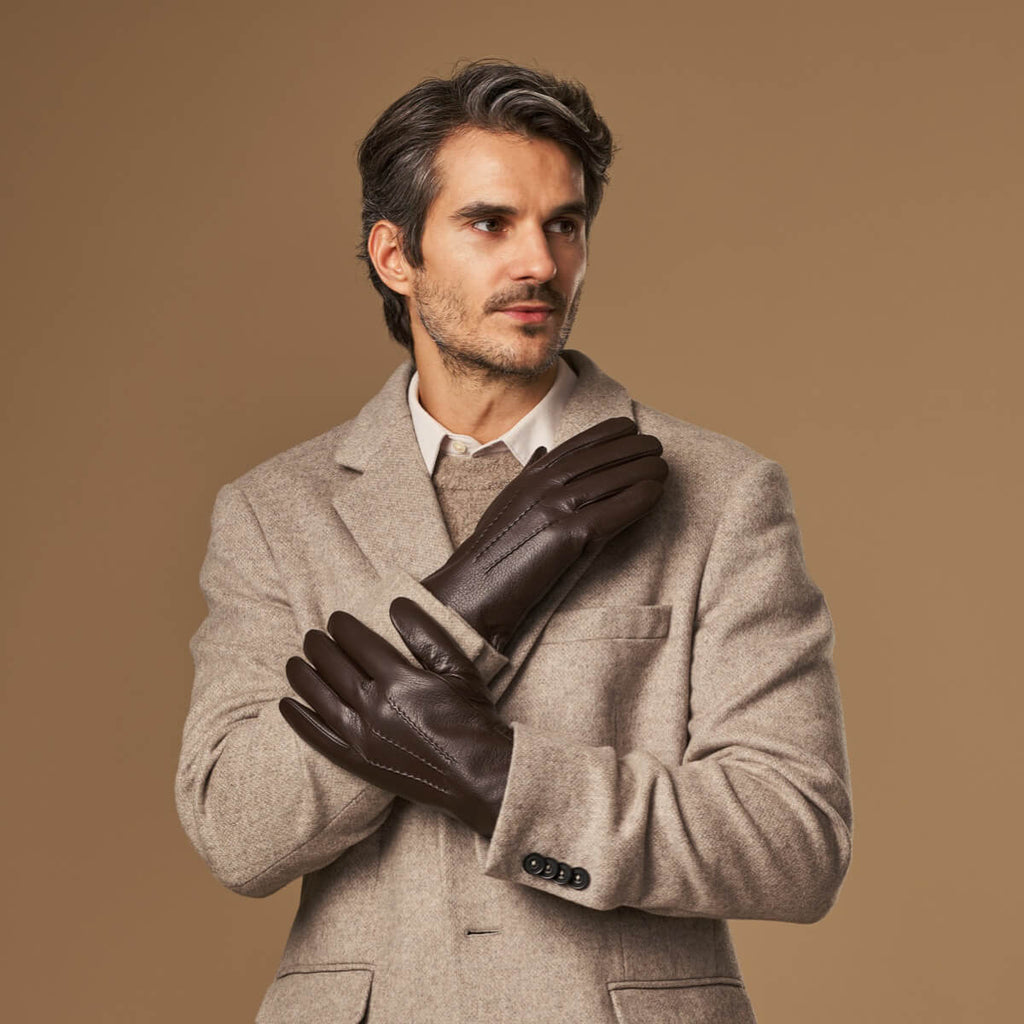 Benjamin (brown) – Thick goatskin leather gloves with warm lambswool lining & touchscreen feature