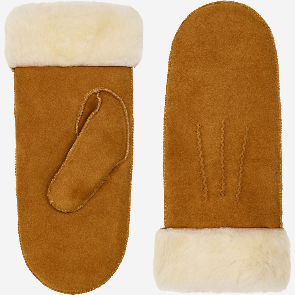 Brooke (camel) – Suede mittens with luxurious sheep fur lining
