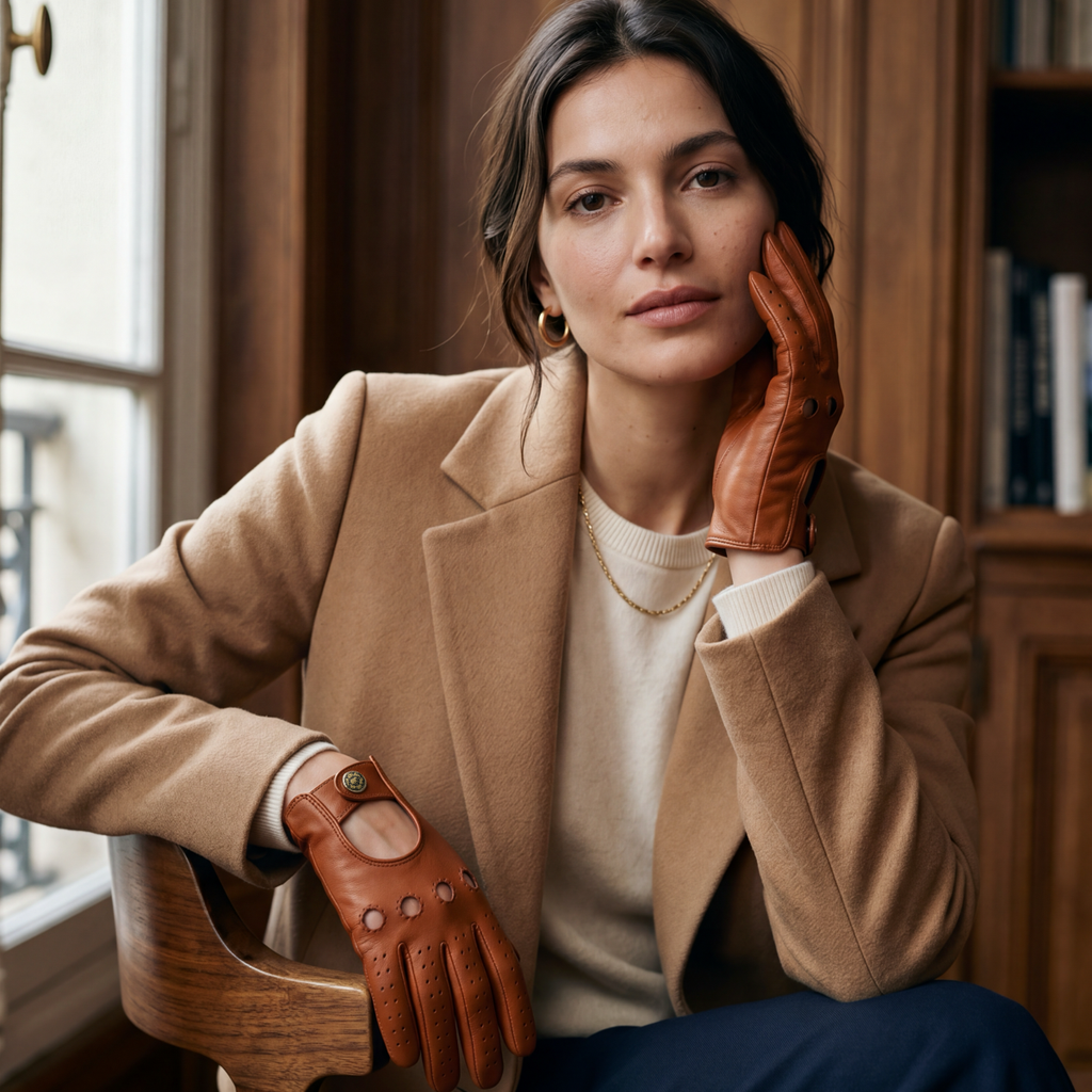 CD4010 (cognac) - Women's Italian leather driving gloves