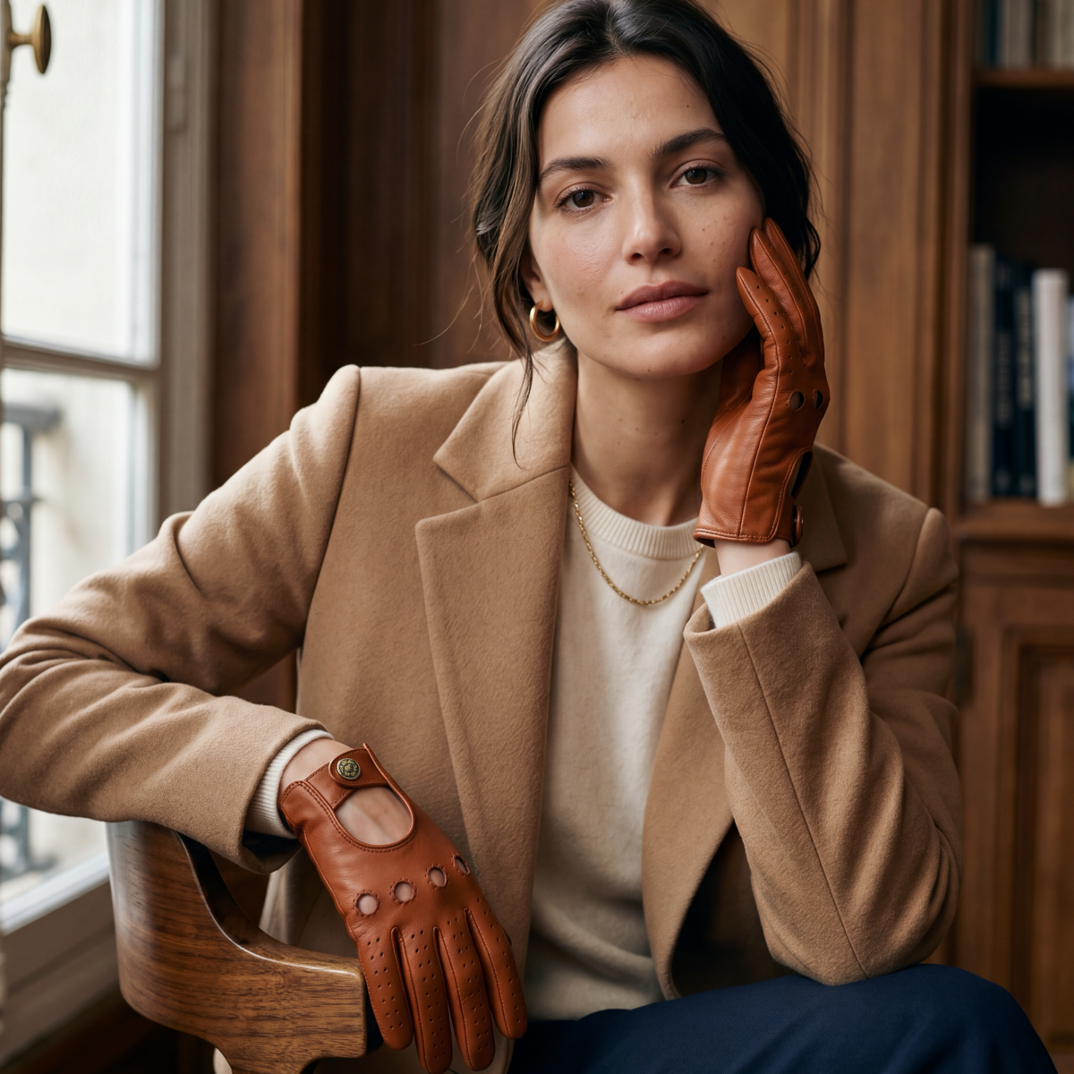CD4010 (cognac) - Women's Italian leather driving gloves