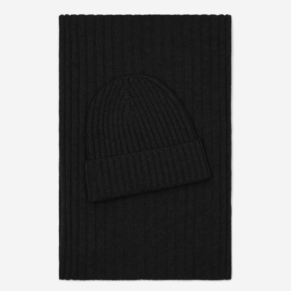 Milano (black) - Italian 100% cashmere ribbed beanie (unisex)