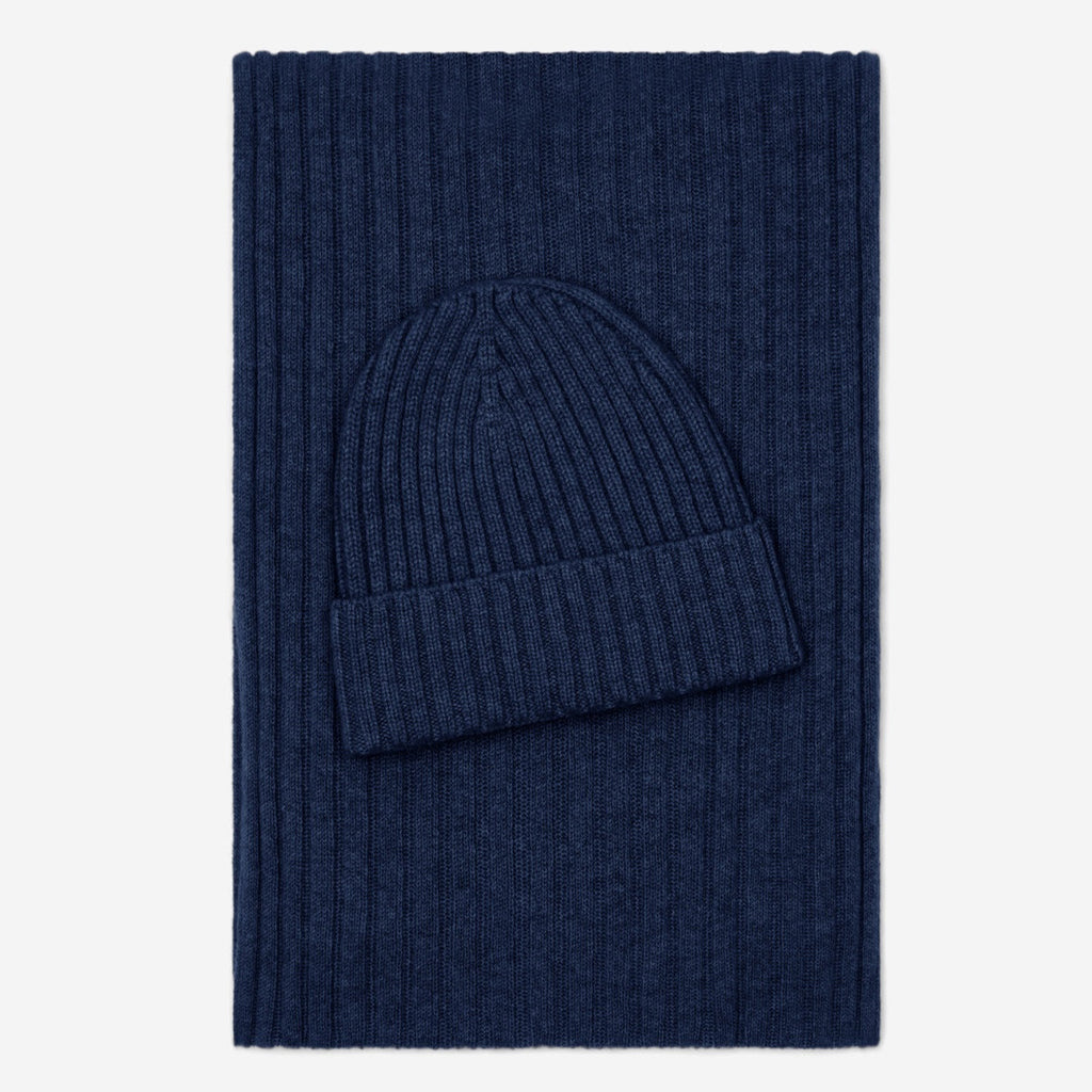 Milano (navy blue) - Italian 100% cashmere ribbed beanie (unisex)